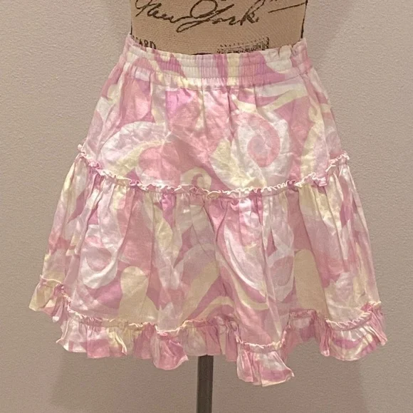 Hill House Pink Candy Kaleidoscope Linen A Line Ruffled Tiered Paz Skirt L NWT - Picture 3 of 3